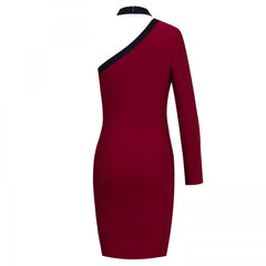 Vestido midi de vendaje con un hombro, manga larga y aberturas HI906