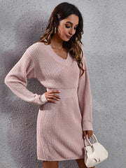 V-Neck long sleeve knitted dress