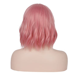 Women's pink water ripple short curly hair wigs
