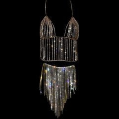 Bauchtanz-Hüftkette mit übertriebener Strass- und langer Quaste, XG2198 (für alle Größen geeignet)