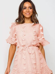Jacquard Crew Neck Ruffle Skirt