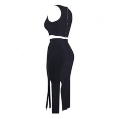 Conjunto de vendaje por encima de la rodilla con borlas y cuello en V sin mangas