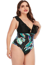 Traje de baño con volantes y estampado de bloques de color