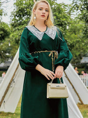 Elegantes vestidos bordados con mangas de linterna sueltas