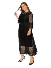 Vestido largo de hada con encaje y manga media