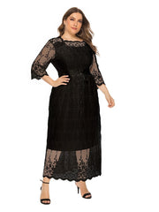 Vestido largo de hada con encaje y manga media