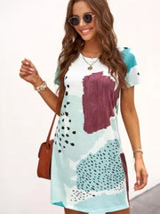 Vestido mini con bloques de color y estampado de leopardo