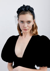 Triple Rosette With Veil in Black