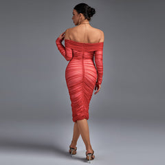 Off Shoulder Long Sleeve Ruched Mini Bodycon Dress