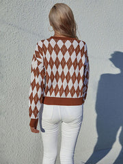 Rundhals-Langarmpullover mit Rautenkaromuster