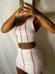 Chaleco de un solo hombro con costuras de color en contraste, moda de dos piezas