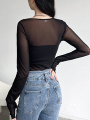 Top de una pieza de malla transparente