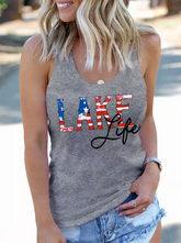 Camiseta sin mangas con espalda nadadora y bandera estadounidense Lake Life