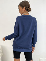 Round Neck Blue Letter Sweatshirt