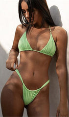 Solid Ruched Lace Up Bikini