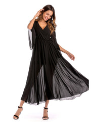 Vestido de gasa de color puro, falda amplia, falda larga.