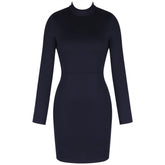 Round Neck Long Sleeve Backless Mini Bodycon Dress HI984