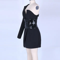 Vestido mini ajustado asimétrico de manga larga con un hombro al descubierto H0196