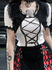 Top ajustado con empalme de encaje