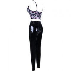 Conjunto floral ajustado sin mangas con tirantes