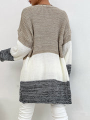 Strickjacke Mittellanger Colorblock-Pullover