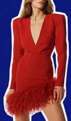 Minivestido rojo de manga larga elástica