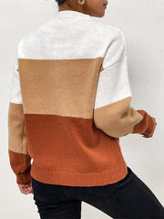Knitted Round Neck Patchwork Sweater