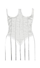 Weißes Korsett mit Kristallquasten