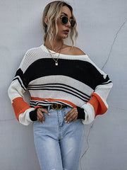 Dreifarbig gestreifter Strickpullover