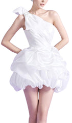 White One Shoulder Bowknot Mini Dress