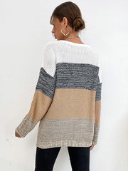 Rundhals-Langarmpullover mit Farbblockierung