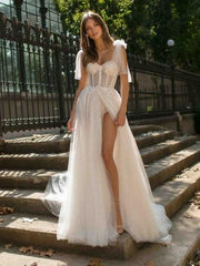 Vestido de novia sexy transparente con espalda descubierta y tirantes finos