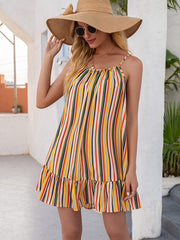 Summer colorful striped pleated dress