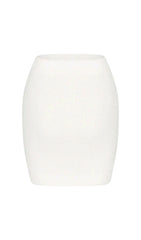 Weißer hoch taillierter Strick-Minirock