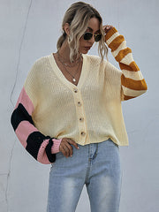 Suéter tipo cárdigan de punto a rayas