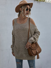 Knitted Square Neck Off Shoulder Sweater
