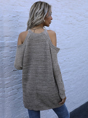 Einfarbiger, schulterfreier Pullover mit Rundhalsausschnitt