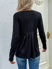 V-Ausschnitt, Knopf, Kordelzug, Strick