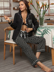 Pijama de pantalón y cárdigan con lunares