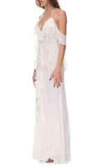 Thigh Slit Lace Midi Dress in White