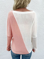 Rosa Strickpullover mit One-Hals