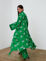 Printed Long Sleeves Plus Long Nightgown