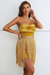 Vestido de cóctel mini con flecos y sin tirantes de Lizu