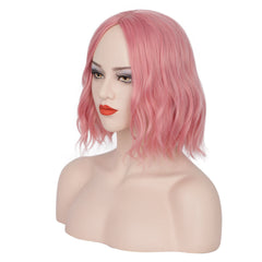 Women's pink water ripple short curly hair wigs