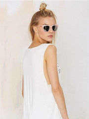 Slim Fit Letter Print Crew Neck White Slip Top