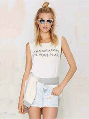 Slim Fit Letter Print Crew Neck White Slip Top