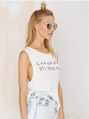 Slim Fit Letter Print Crew Neck White Slip Top