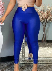 Einfarbige, hoch taillierte, schmale Hose mit Reißverschluss, Freizeithose