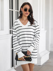 Striped long sleeve loose knit dress