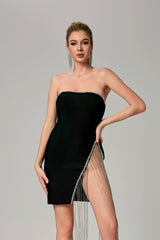 Vestido mini de vendaje con borlas de diamantes de imitación y sin tirantes Baila